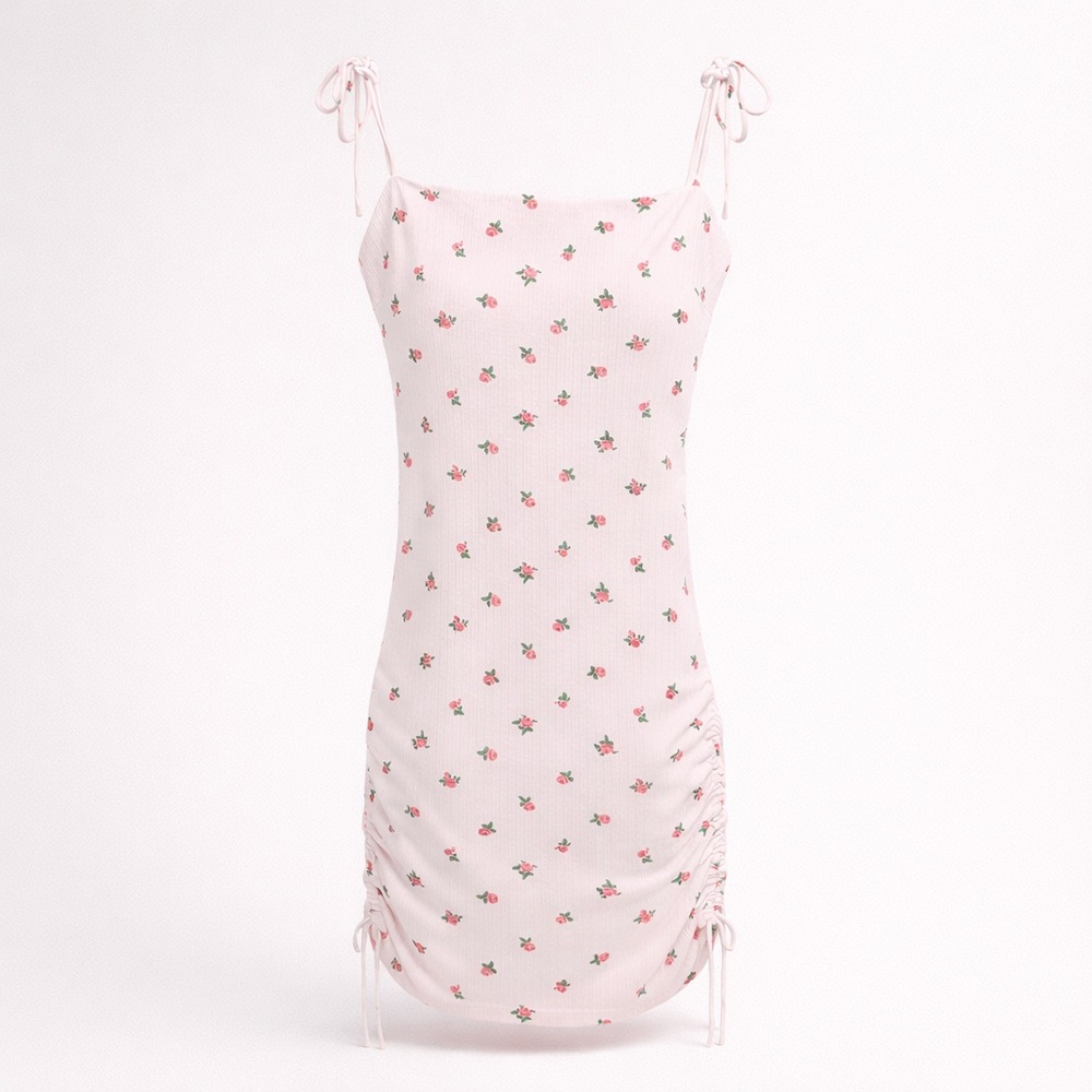 Floral Pink Ruched Mini Darim Dress (142)
